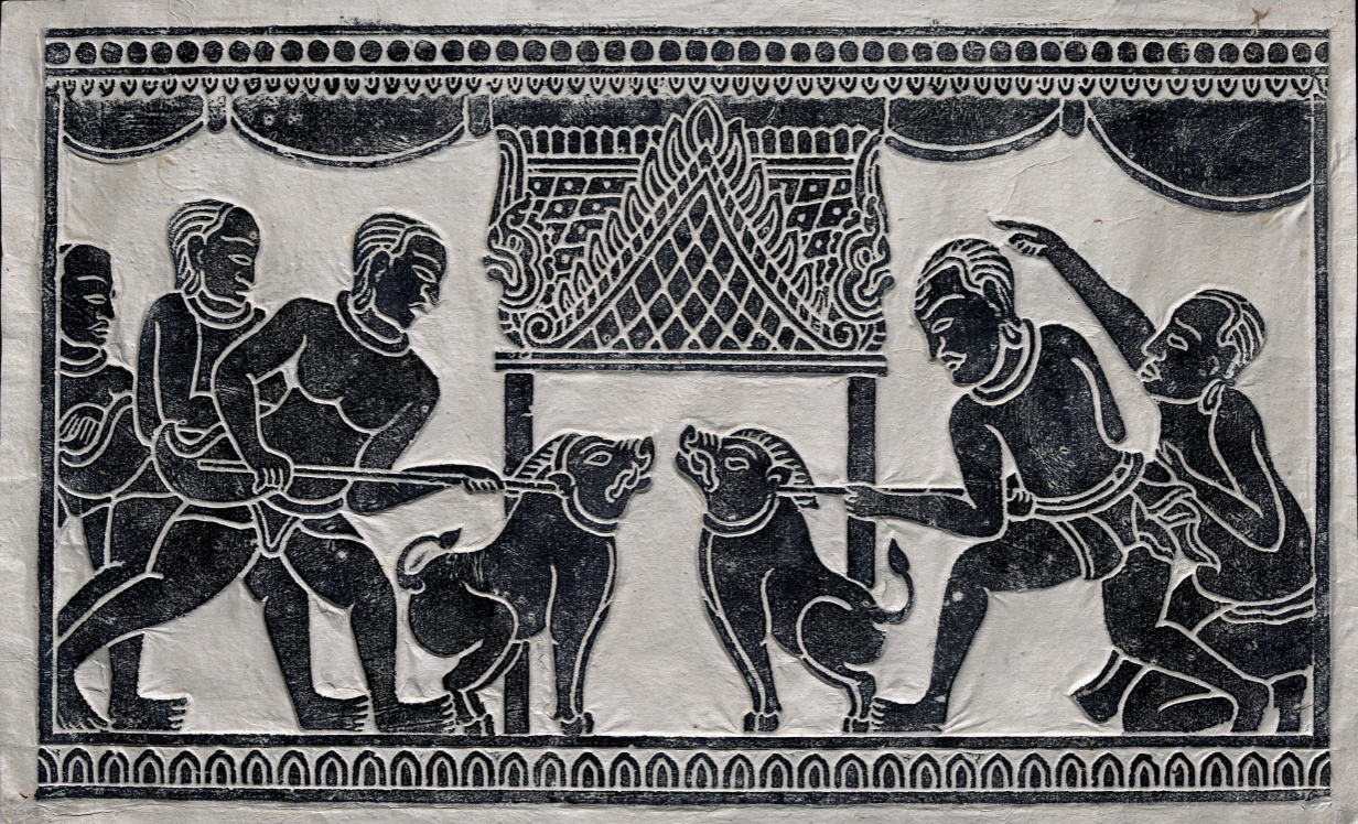 Khmer fighting boars Kimedashi print. 14109 (SOAS art account number), SOAS Library.